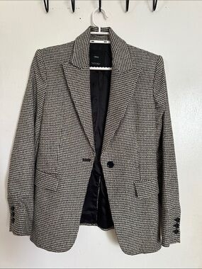 Mango Black & White Houndstooth Single-Button Blazer